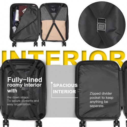 Kono Hard Shell ABS Carry On Suitcase 20 Inch - Black