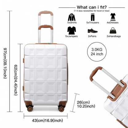 Kono 24 Inch Lightweight Hard Shell ABS Suitcase with TSA Lock - White | Stylish, Durable Travel Luggage