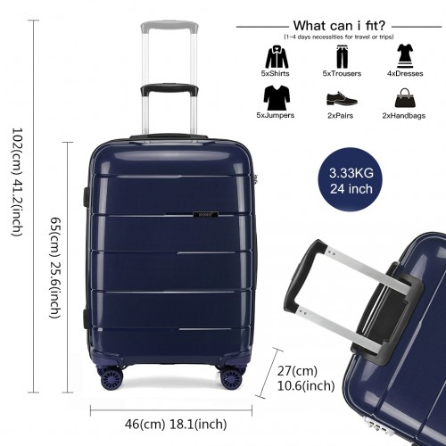 K1997L - KONO 24 INCH HARD SHELL PP SUITCASE - NAVY