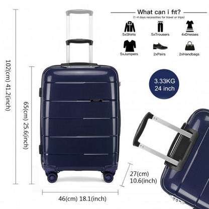 K1997L - KONO 24 INCH HARD SHELL PP SUITCASE - NAVY