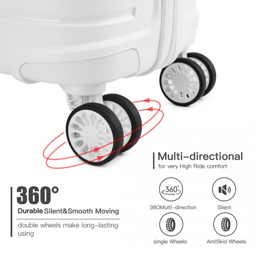 Kono 20 Inch Multi Texture Hard Shell PP Suitcase - Classic Collection - White | Durable & Lightweight Luggage