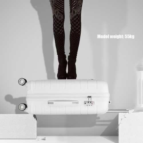 Kono 20 Inch Multi Texture Hard Shell PP Suitcase - Classic Collection - White | Durable & Lightweight Luggage