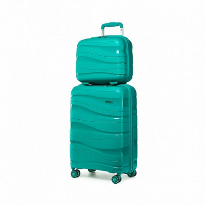 K2094L - Kono 14/20 Inch Lightweight Polypropylene Hard Shell 2 Piece Suitcase Set With TSA Lock And Vanity Case - Teal