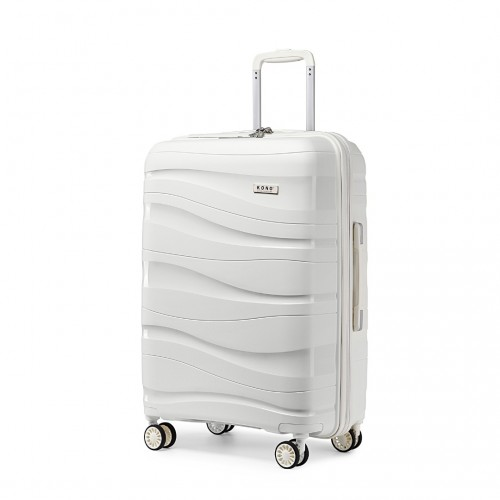 Kono 24 Inch Lightweight Polypropylene Hard Shell Suitcase with TSA Lock - Cream White - Ideal for Travel