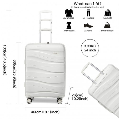 Kono 24 Inch Lightweight Polypropylene Hard Shell Suitcase with TSA Lock - Cream White - Ideal for Travel