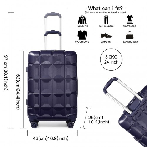 Kono 24 Inch Lightweight Hard Shell ABS Suitcase with TSA Lock - Navy