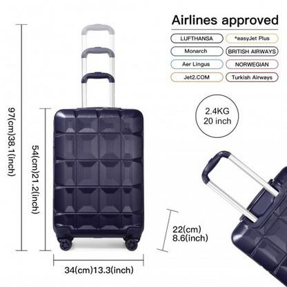 Kono 20 Inch Lightweight Hard Shell ABS Luggage Cabin Suitcase With TSA Lock - Navy