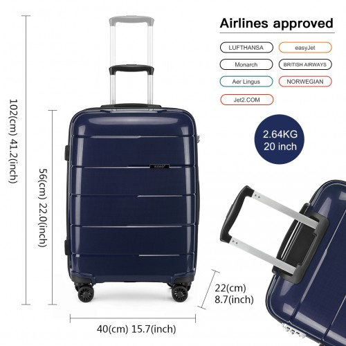 KONO 20 Inch Cabin Size Hard Shell Suitcase - Navy | Lightweight & Durable Travel Luggage