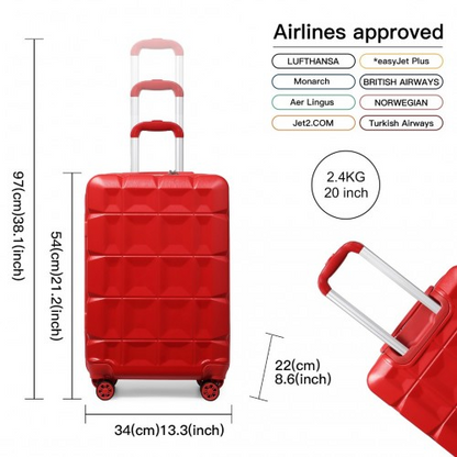 Kono 20 Inch Lightweight Hard Shell ABS Cabin Suitcase with TSA Lock - Red