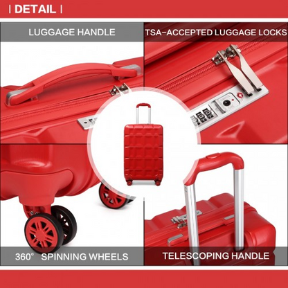 Kono 20 Inch Lightweight Hard Shell ABS Cabin Suitcase with TSA Lock - Red
