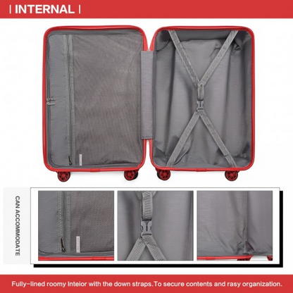 Kono 20 Inch Lightweight Hard Shell ABS Cabin Suitcase with TSA Lock - Red