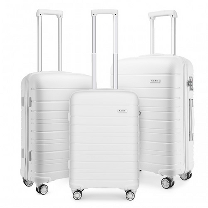K2091L - Kono Multi Texture Hard Shell PP Suitcase 3 Pieces Set - Classic Collection - White