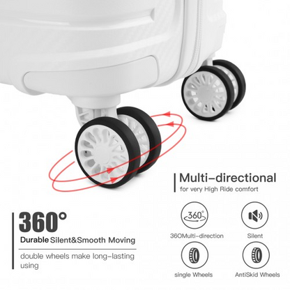 K2091L - Kono Multi Texture Hard Shell PP Suitcase 3 Pieces Set - Classic Collection - White