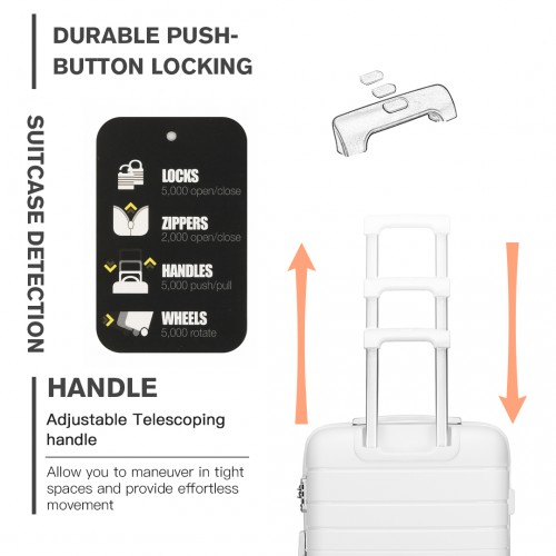 K2091L - Kono Multi Texture Hard Shell PP Suitcase 3 Pieces Set - Classic Collection - White