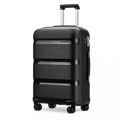 Kono 24 Inch Bright Hard Shell PP Suitcase - Classic Collection - Black
