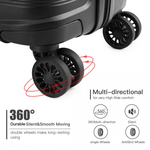 Kono 24 Inch Bright Hard Shell PP Suitcase - Classic Collection - Black