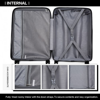 Kono 24 Inch Bright Hard Shell PP Suitcase - Classic Collection - Black