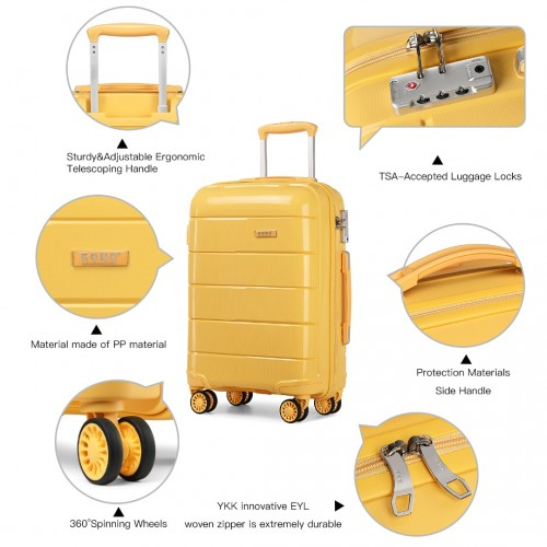 K1997L - KONO 24 INCH HARD SHELL PP SUITCASE - YELLOW