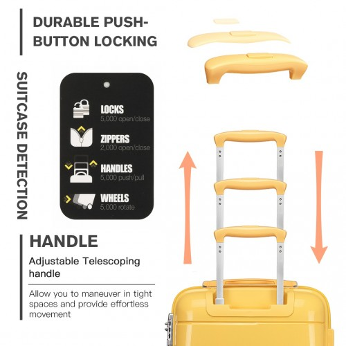 KONO 20 Inch Cabin Size Hard Shell Suitcase - Yellow | Lightweight, Durable, and Secure Travel Companion