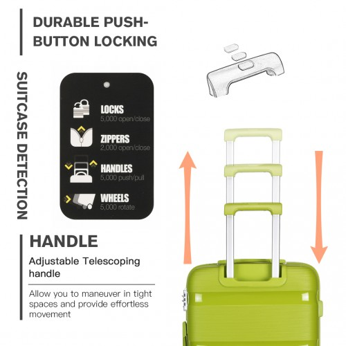 Kono 24 Inch Bright Hard Shell PP Suitcase - Classic Collection - Green
