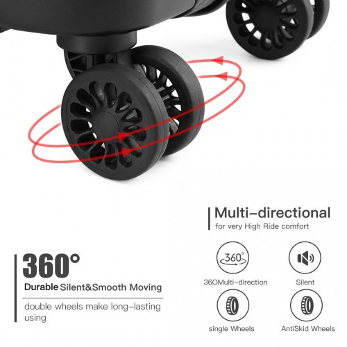 Kono Cabin Size Classic Collection Polypropylene Luggage with Charging Interface - Black