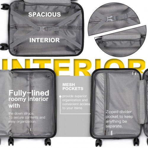 Kono Cabin Size Classic Collection Polypropylene Luggage with Charging Interface - Black