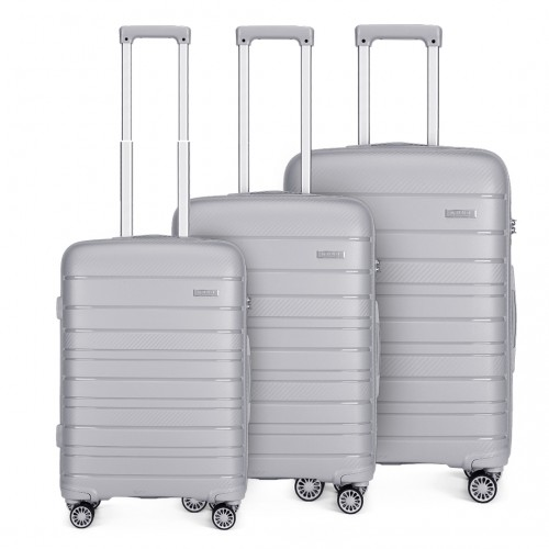 K2091L - Kono Multi Texture Hard Shell PP Suitcase 3 Pieces Set - Classic Collection - Grey
