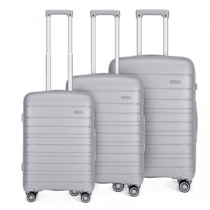 K2091L - Kono Multi Texture Hard Shell PP Suitcase 3 Pieces Set - Classic Collection - Grey