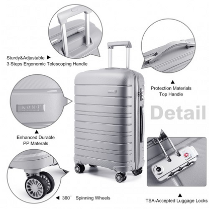 K2091L - Kono Multi Texture Hard Shell PP Suitcase 3 Pieces Set - Classic Collection - Grey