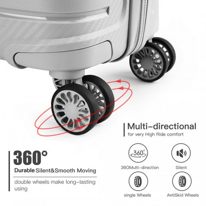 K2091L - Kono Multi Texture Hard Shell PP Suitcase 3 Pieces Set - Classic Collection - Grey