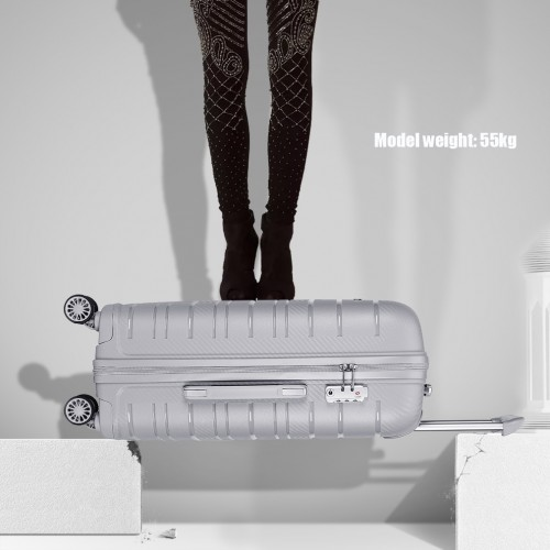 K2091L - Kono Multi Texture Hard Shell PP Suitcase 3 Pieces Set - Classic Collection - Grey