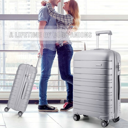 K2091L - Kono Multi Texture Hard Shell PP Suitcase 3 Pieces Set - Classic Collection - Grey