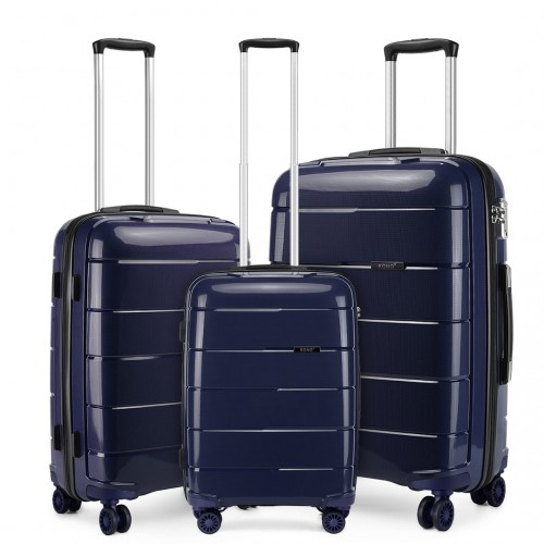 K1997L - KONO 20-24-28” HARD SHELL PP SUITCASE SET - NAVY