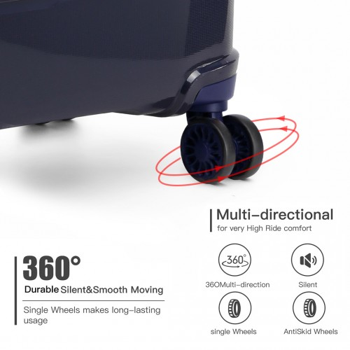 K1997L - KONO 20-24-28” HARD SHELL PP SUITCASE SET - NAVY