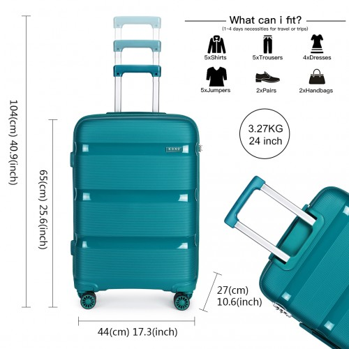 Kono 24 Inch Bright Hard Shell PP Suitcase - Classic Blue/Green Collection