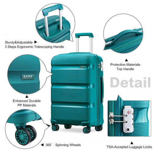 Kono 24 Inch Bright Hard Shell PP Suitcase - Classic Blue/Green Collection