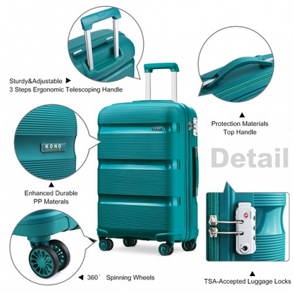 Kono 24 Inch Bright Hard Shell PP Suitcase - Classic Blue/Green Collection