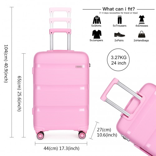 K2092L - Kono 24 Inch Pink Hard Shell PP Suitcase - Classic Collection