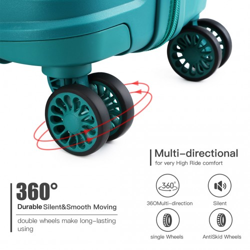 K2092L - Kono 20 Inch Bright Hard Shell PP Carry-On Suitcase In Cabin Size - Blue/Green