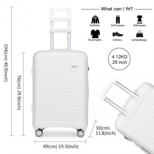 K2091L - Kono 28 Inch Multi Texture Hard Shell PP Suitcase - Classic Collection - White