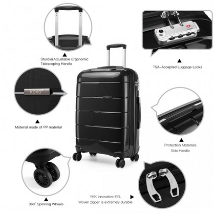 K1997L - KONO 28 INCH HARD SHELL PP SUITCASE - BLACK