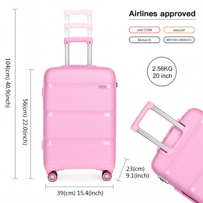 Kono 20 Inch Bright Pink Hard Shell Carry-On Suitcase - Lightweight & Durable Cabin Size Luggage