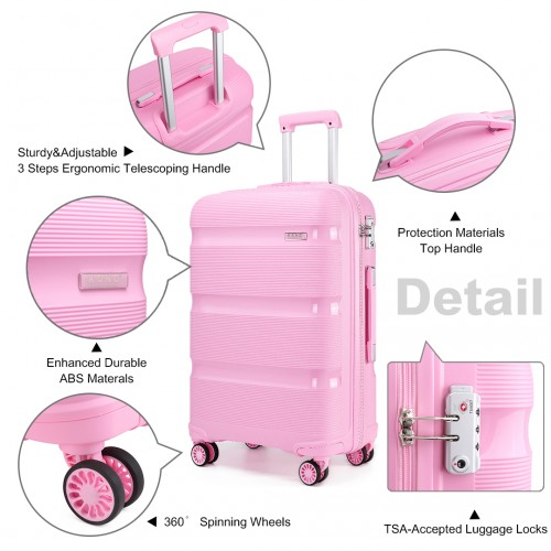 Kono 20 Inch Bright Pink Hard Shell Carry-On Suitcase - Lightweight & Durable Cabin Size Luggage
