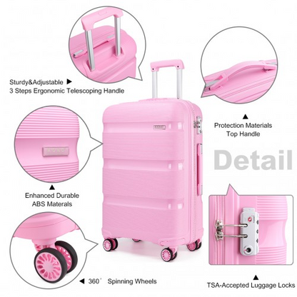 Kono 20 Inch Bright Pink Hard Shell Carry-On Suitcase - Lightweight & Durable Cabin Size Luggage