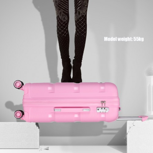 Kono 20 Inch Bright Pink Hard Shell Carry-On Suitcase - Lightweight & Durable Cabin Size Luggage