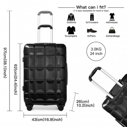 Kono 24 Inch Lightweight Hard Shell ABS Suitcase With TSA Lock - Black