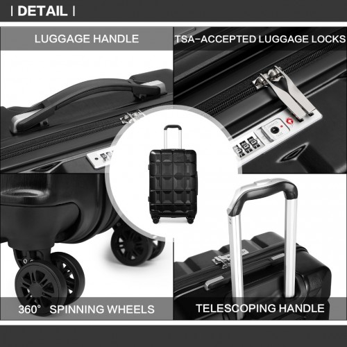 Kono 24 Inch Lightweight Hard Shell ABS Suitcase With TSA Lock - Black