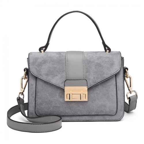 Miss Lulu Matte PU Leather Midi Handbag Cross Body Bag - Grey | Elegant & Versatile