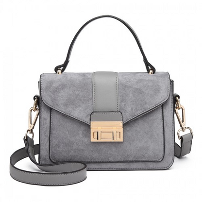 Miss Lulu Matte PU Leather Midi Handbag Cross Body Bag - Grey | Elegant & Versatile
