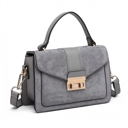 Miss Lulu Matte PU Leather Midi Handbag Cross Body Bag - Grey | Elegant & Versatile